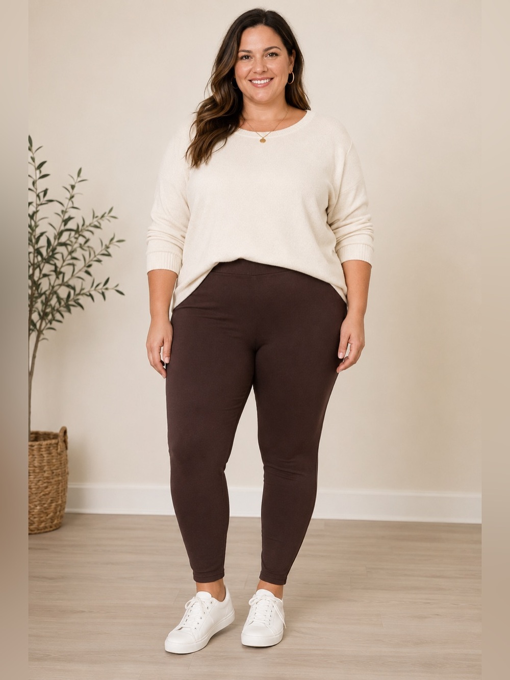 Style & Co Plus 2X Mid Rise Cotton Blend Leggings Rich Truffle Brown Pull-On NWT